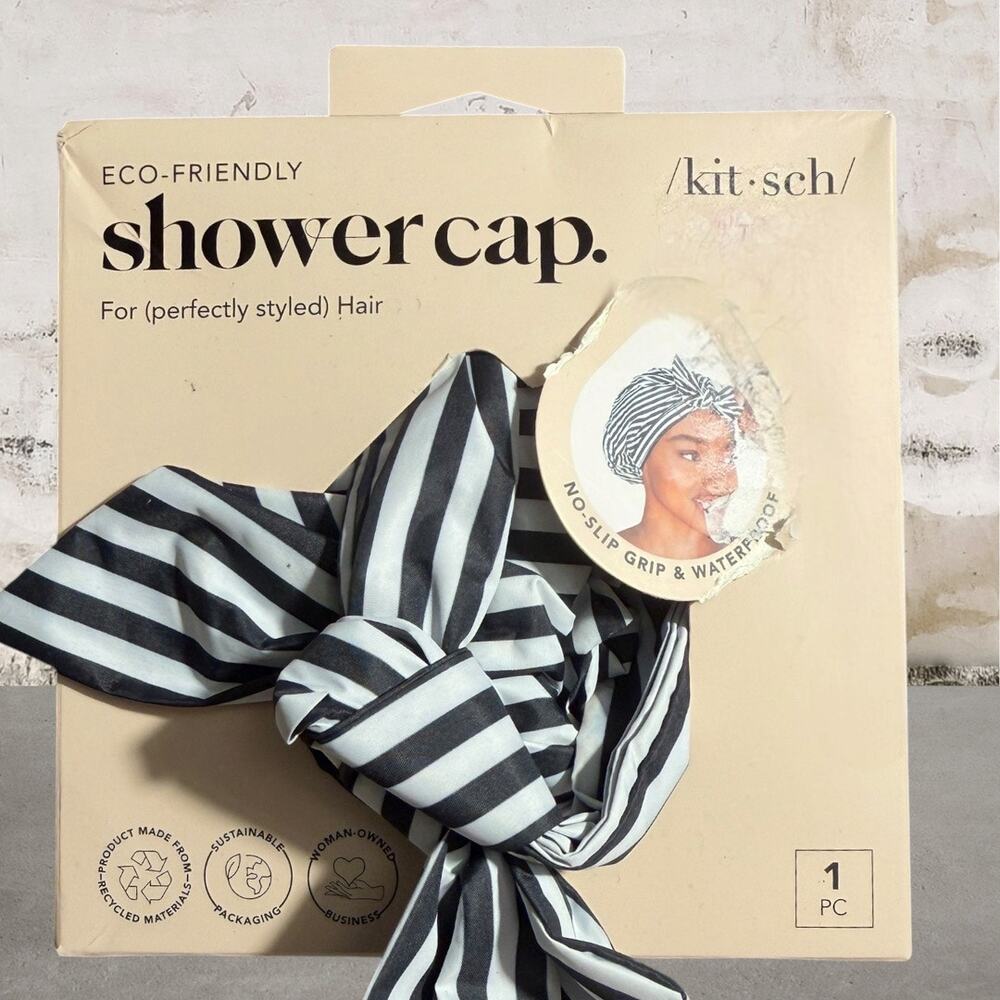 Kitsch $39 Stripe Shower Cap NIB